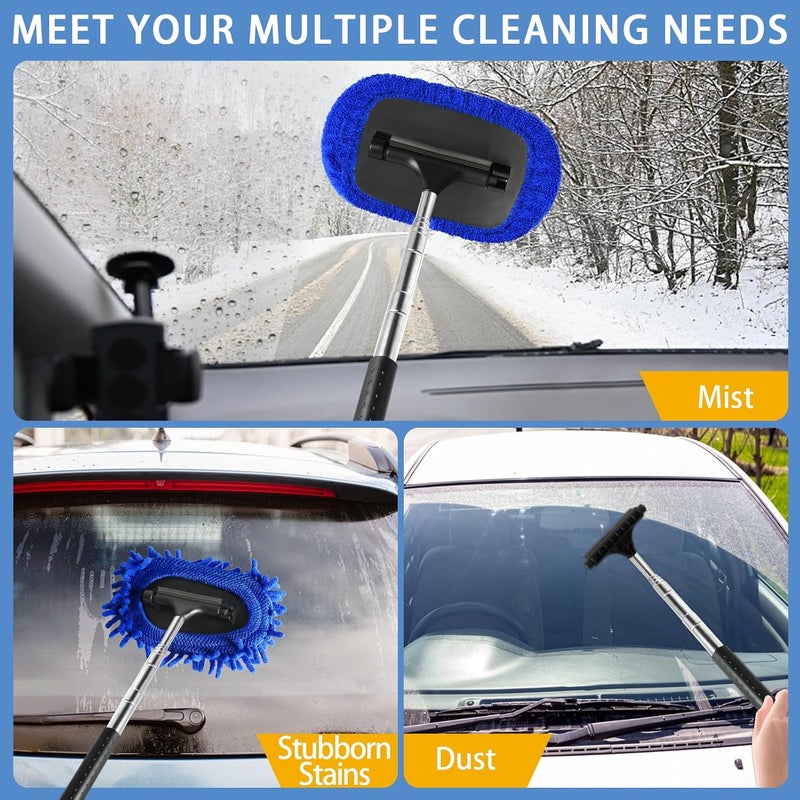LeeLoon 5 PCS Windshield Cleaner Tool, 40 Inch Microfiber Windshield Cleaning Tool with Extendable Handle, Windshield Cleaner Auto Inside Glass Glass Wiper Kit with Washable Microfiber Pads and Cloth - Image 5